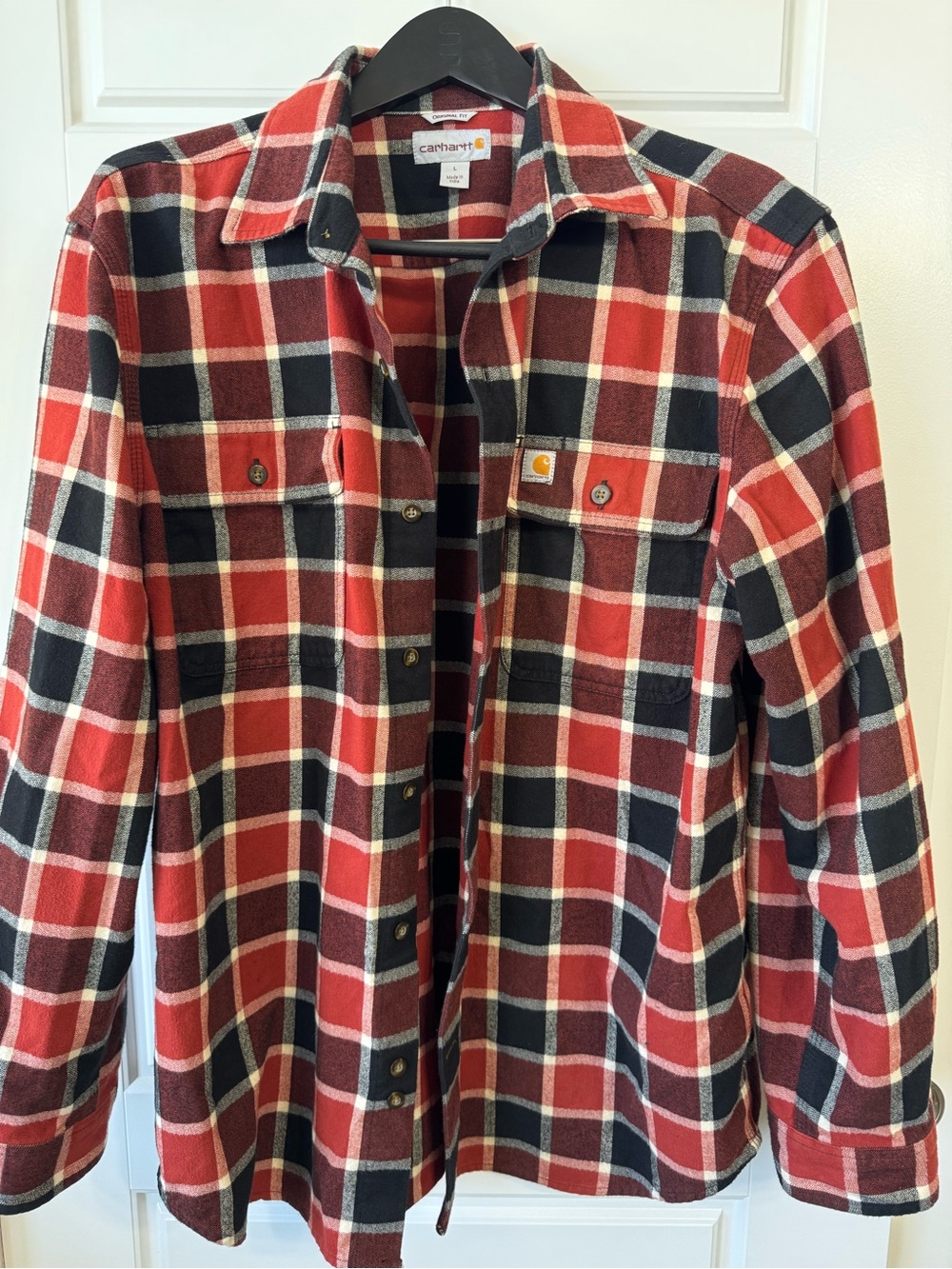 Carhartt Men’s Red and Black Plaid Flannel Work Shirt